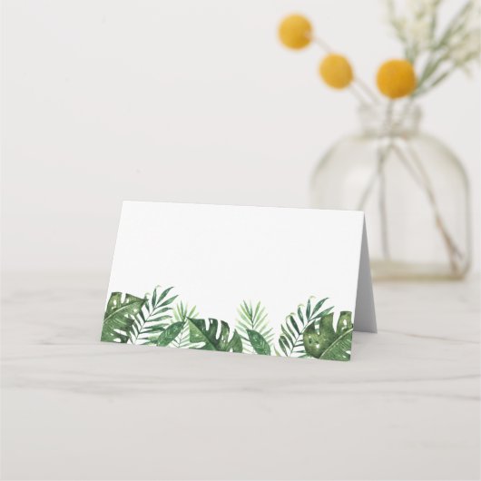 Cartes de lieu pliées en feuille de palme tropical (Devant)