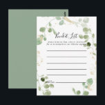 Cartes de liste de choses à faire avec confettis d<br><div class="desc">Ces cartes de liste de choses à faire avec confettis dorés et feuilles d'eucalyptus sont l'activité parfaite pour une réception de mariage rustique ou une douche de mariée. Le design présente des feuilles d'eucalyptus vertes à l'aquarelle avec des confettis dorés. Le panneau de liste de choses à faire est vendu...</div>