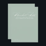 Cartes de liste des Mariages de la calligraphie bl<br><div class="desc">Ces cartes de liste de mariage de calligraphie verte blanche sont l'activité idéale pour une réception de mariage rustique ou une douche nuptiale. Le design sobre et élégant présente une typographie de script classique et sophistiquée dans un arrière - plan vert. Modifier le libellé pour convenir à tout événement de...</div>