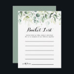 Cartes de liste des seaux d'eau de couleur Eucalyp<br><div class="desc">Ces cartes de liste de seau d'eucalyptus couleur aquarelle vert sont l'activité parfaite pour une réception de mariage rustique ou une douche nuptiale. Cette conception artistique présente un feuillage vert d'eucalyptus dessiné à la main,  aquarelle,  inspirant la beauté naturelle. Le signe Liste de regroupement est vendu séparément.</div>
