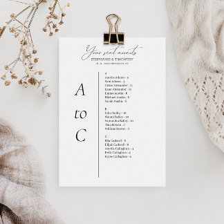 Cartes de liste des sièges Mariages alphabétiques