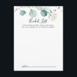 Cartes de liste Mariages Éucalyptus Vert été<br><div class="desc">Ces cartes de liste de mariage à eucalyptus vert été sont l'activité parfaite pour une réception de mariage moderne ou douche nuptiale. Le design présente de magnifiques feuilles d'eucalyptus verts peints à la main, inspirant le charme naturel. Modifier le libellé pour convenir à tout événement de vie. Le panneau de...</div>