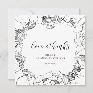 Cartes de Love & Thanks élégantes avec pivoines no