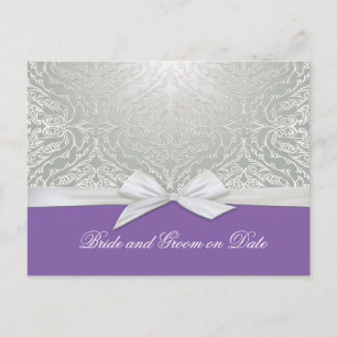 Cartes de luxe Ribbon argent/pourpre Damask Enregi