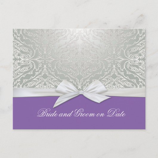 Cartes de luxe Ribbon argent/pourpre Damask Enregi (Devant)