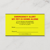 Cartes de maison d'alerte de secours d'animal (Dos)