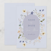 Cartes de mariage à motif de fleurs sauvages bleu  (Devant / Derrière)