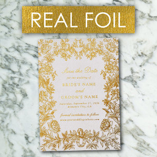 Cartes de mariage à motif floral avec feuille d'or
