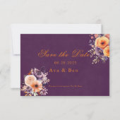 Cartes de mariage à motif floral orange violet pou (Devant)