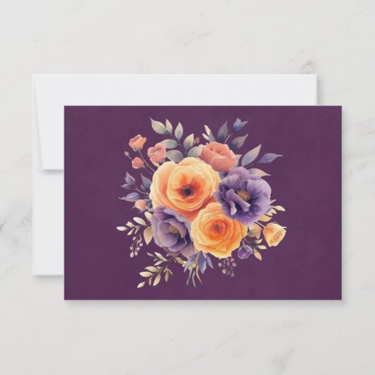Cartes de mariage à motif floral orange violet pou (Dos)