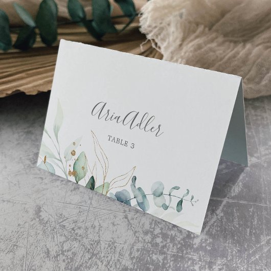 Cartes de Mariage Airy Green et Gold Leaf