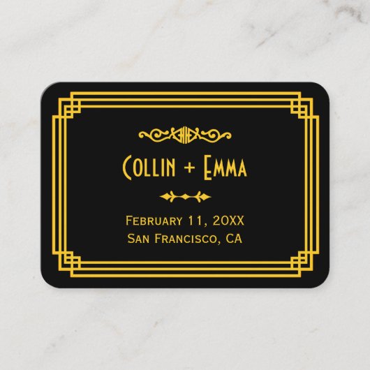 Cartes de Mariage Art Déco Noir et Or (Devant)