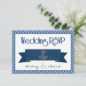 Cartes de mariage bleu et blanc marine RSVP (Debout devant)