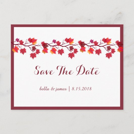 Cartes de mariage Burgundy Autumn Leafs Save The D (Devant)