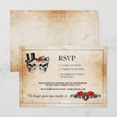 Cartes de mariage crânes RSVP Roses Rustiques (Devant / Derrière)