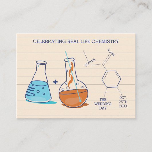 Cartes de Mariage de chimie bleu et orange (Devant)