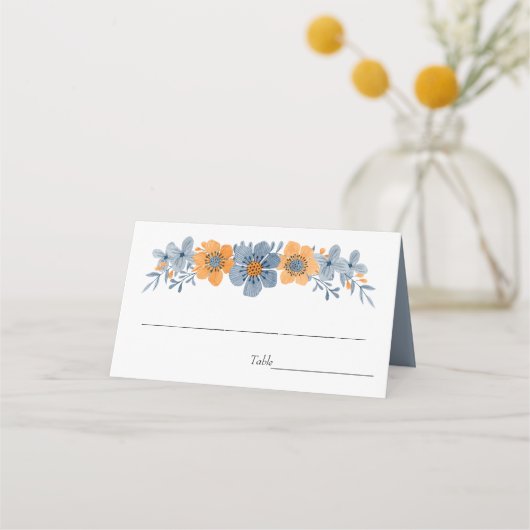 Cartes de Mariage de fleurs bleues et orange (Devant)