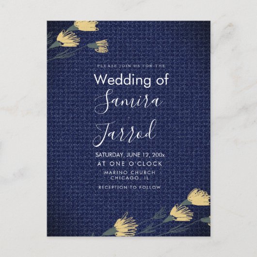 Cartes de mariage décontractées en denim et fleurs (Devant)