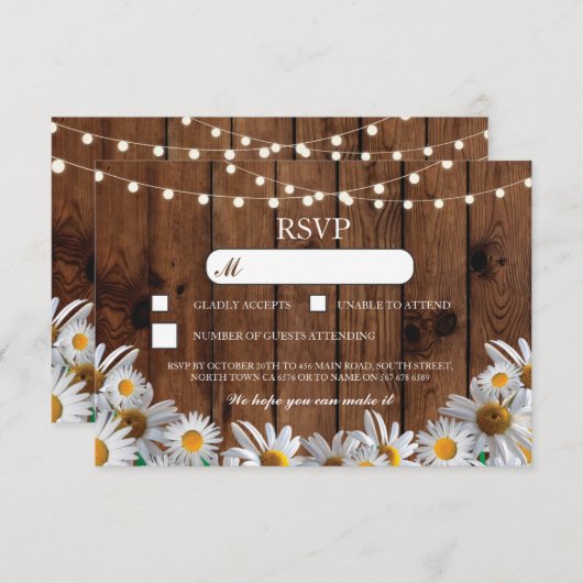Cartes de mariage en bois RSVP Rustique Fleurs de (Devant / Derrière)