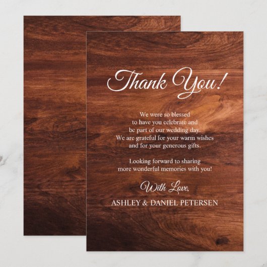 Cartes de Mariage en Bois Rustique de Grange à Gra (Devant / Derrière)