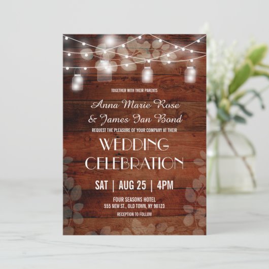 Cartes de Mariage Eucalyptus à cordes rustiques (Debout devant)