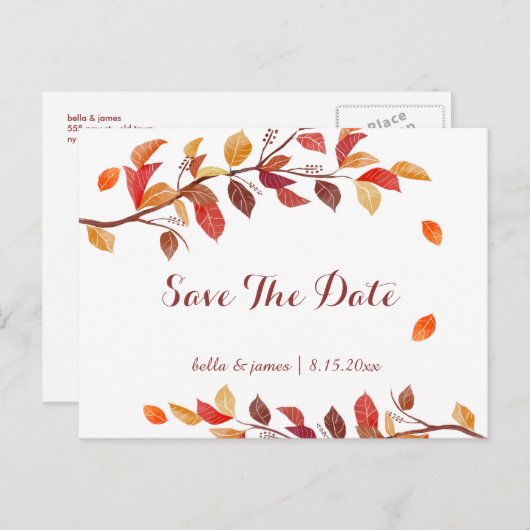 Cartes de mariage Feuilles d'automne Save The Date (Devant / Derrière)