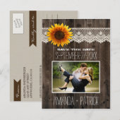 Cartes de mariage Fleur de Tournesol en Bois à Pho (Devant / Derrière)