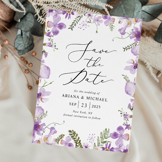 Cartes de mariage Fleurs sauvages violettes Enregi
