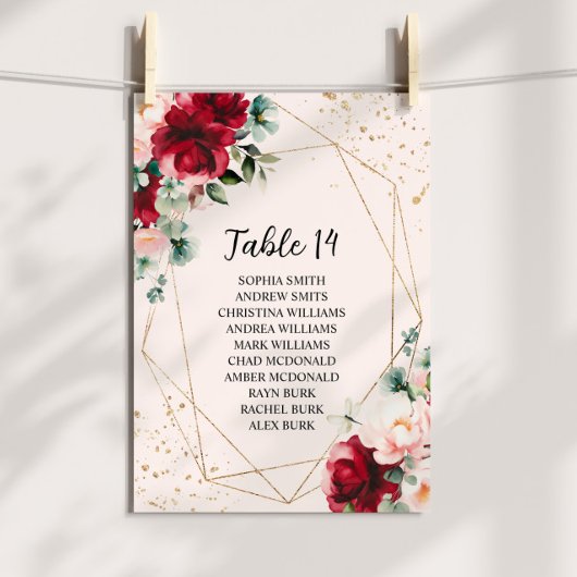 Cartes de Mariage Floral Rouge Rose & Or