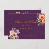 Cartes de mariage florales orange violet pour anno (Devant / Derrière)