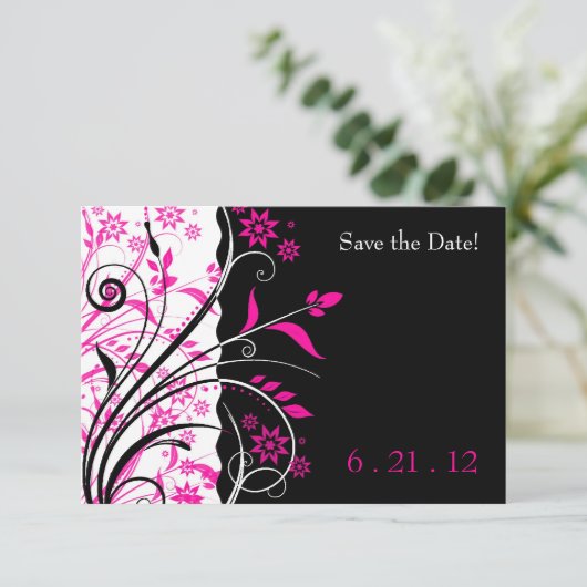 Cartes de mariage florales rose et noir pour annon (Debout devant)