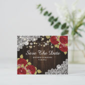 Cartes de mariage florales rouges dentelle Enregis (Debout devant)