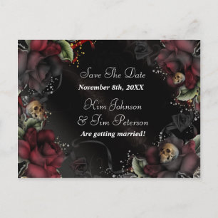 Cartes de mariage gothique Roses noires + Crânes