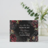 Cartes de mariage gothique Roses noires + Crânes (Debout devant)