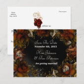 Cartes de mariage gothiques Roses brunes + crânes (Devant / Derrière)