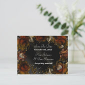 Cartes de mariage gothiques Roses brunes + crânes (Debout devant)
