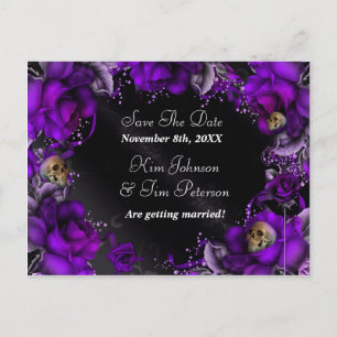 Cartes de mariage gothiques Roses violettes + Crân