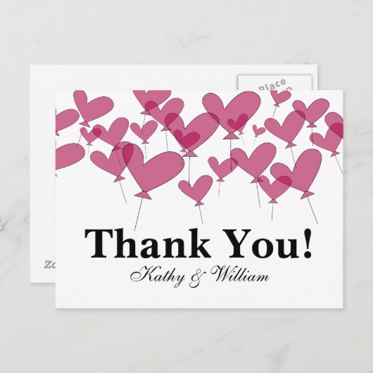 Cartes de mariage Merci avec ballons rouges (Devant / Derrière)