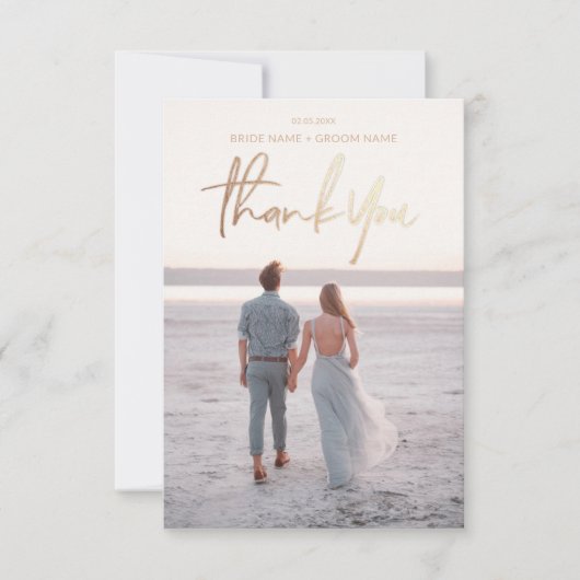 Cartes de mariage Merci Gold Faux Foil Script (Devant)