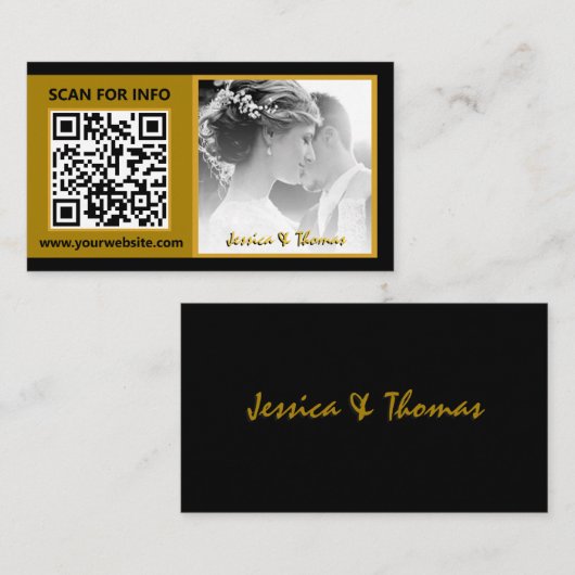 Cartes de Mariage modernes, Code QR, Photo, Noir (Devant / Derrière)