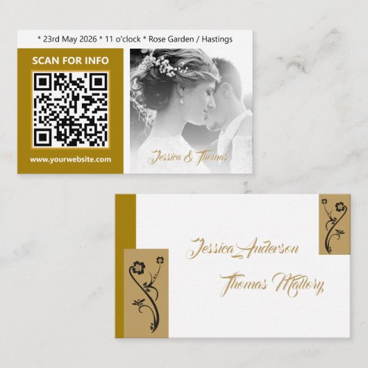 Cartes de Mariage modernes, Code QR, Photo, Or (Devant / Derrière)