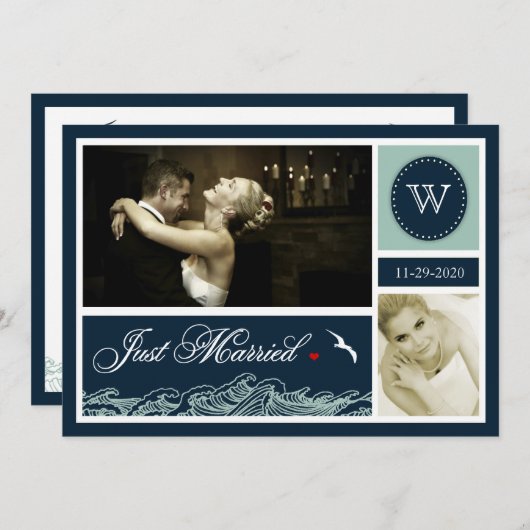 Cartes de mariage nautiques pour jeunes mariés de  (Devant / Derrière)