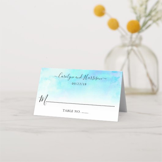Cartes de Mariage Ombre Aquarelle - Bleu (Devant)