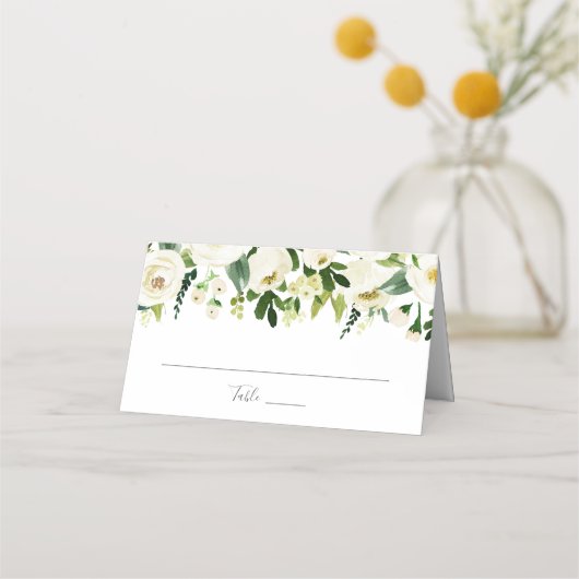 Cartes de Mariage pliées en vert Fleur Blanche (Devant)