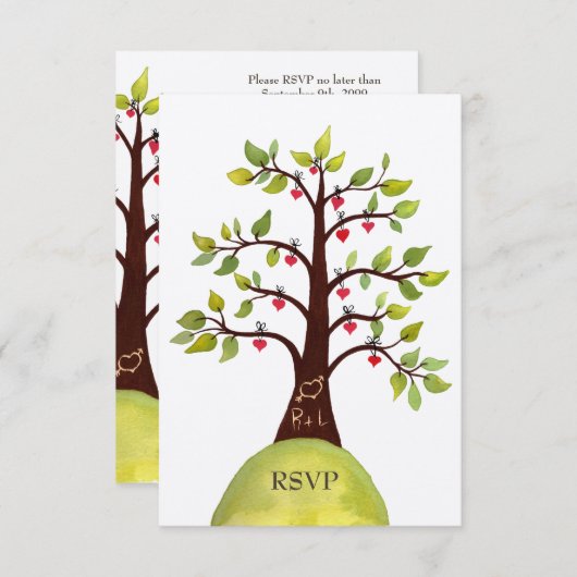 Cartes de mariage pour l'arbre vert RSVP Monogram (Devant / Derrière)