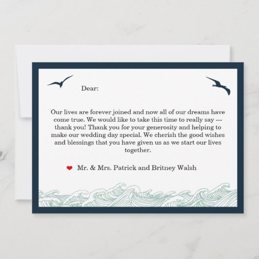 Cartes de mariage pour photo de mariage nautique d (Dos)