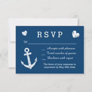 Cartes de mariage RSVP bleu et blanc marine nautiq