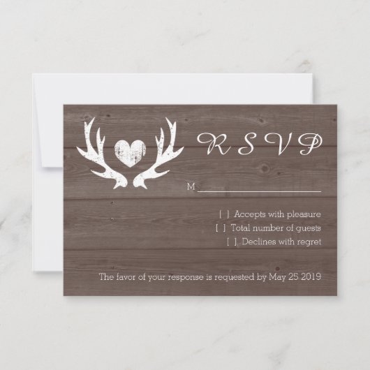 Cartes de mariage RSVP chic de cerf de bois (Devant)