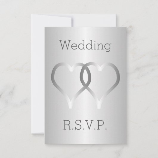 Cartes de mariage RSVP Coeurs d'argent (Devant)