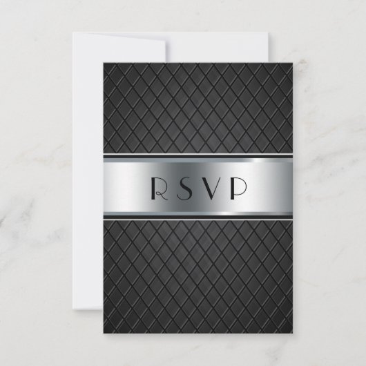 Cartes de mariage RSVP, Elégant noir et argent (Devant)